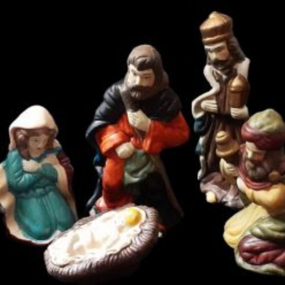 Very Nice! 8pc Vintage Christmas Nativity Set Porcelain Baby Jesus Manger Scene - Picture 1 of 9